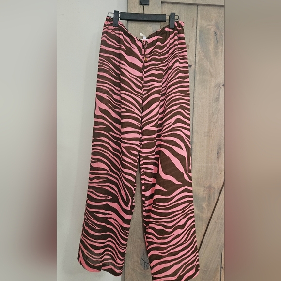 MICHAEL KORS Zebra Print Wide Leg Pants Tie Front Sheer Pants.Pink/brown. Size M - Picture 12 of 14